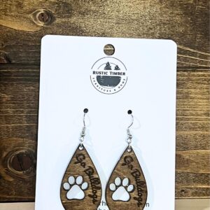 Go Bulldogs Game Day School Spirit Wood Dangle Earrings with Paw Print