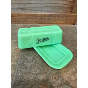 Jadeite Depression Style Glass Lidded Butter Dish | Covered Butter Dish