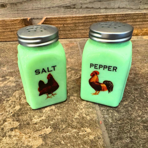 Jadeite Rooster and Chicken Salt & Pepper Shakers