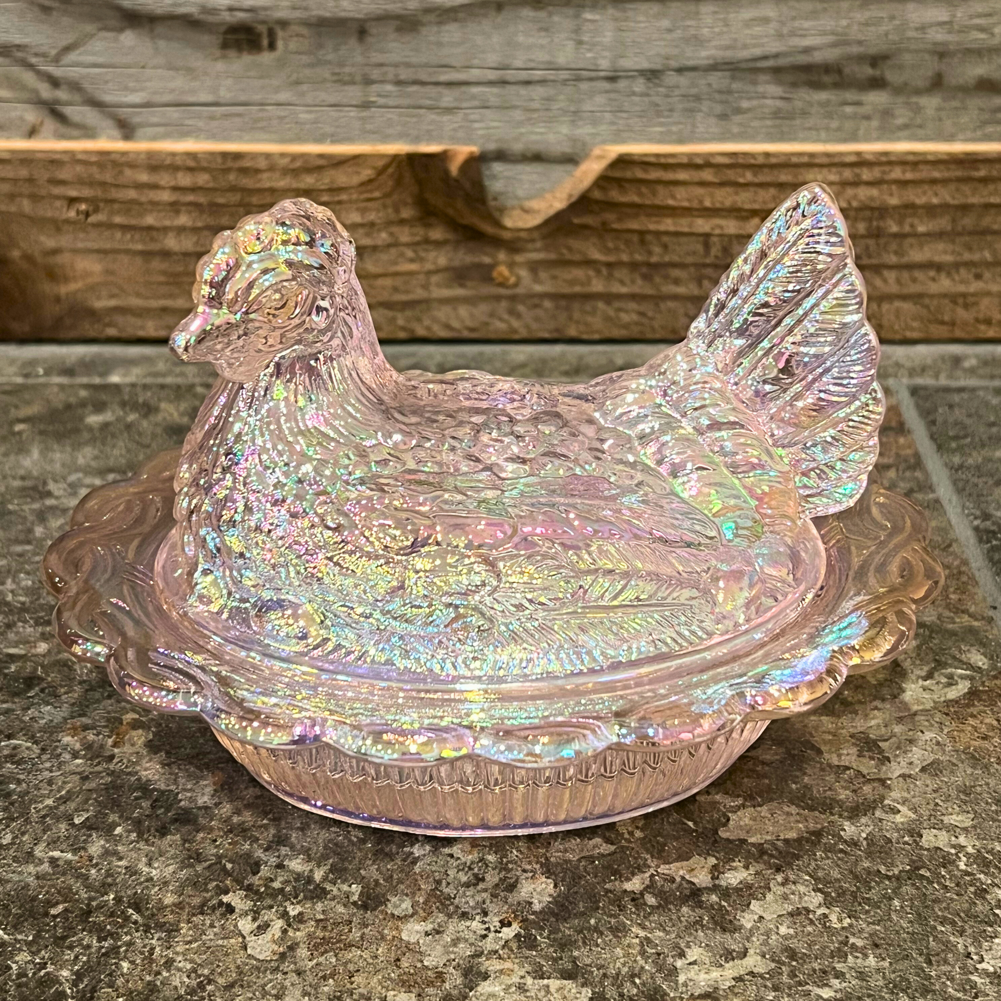 Mosser Glass Pink Carnival Hen on Nest - Rustic Timber Furniture