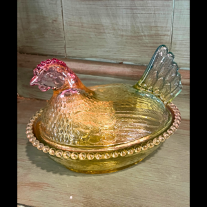 Rainbow Glass Hen on Nest