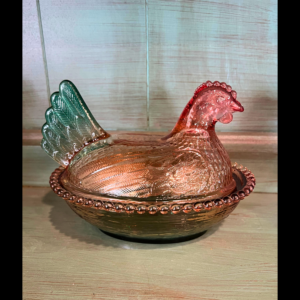 Copper Rainbow Glass Hen on Nest
